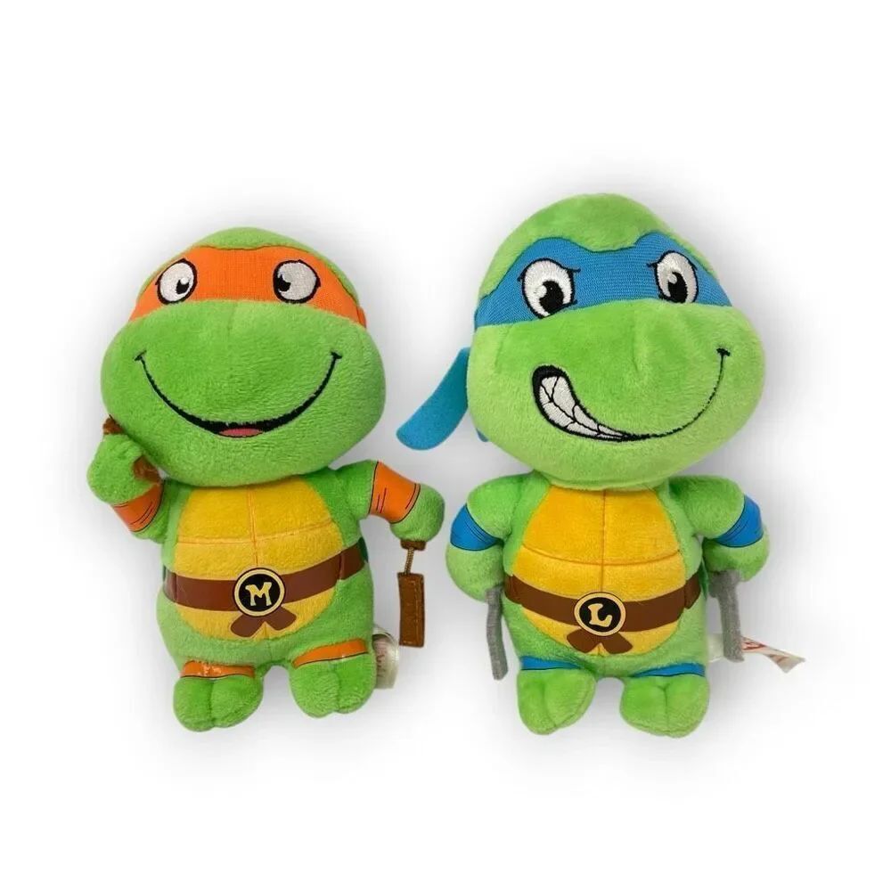 TMNT Teenage Mutant Ninja Turtle Leonardo & Michelangelo Plush TY Beanie Baby 6”